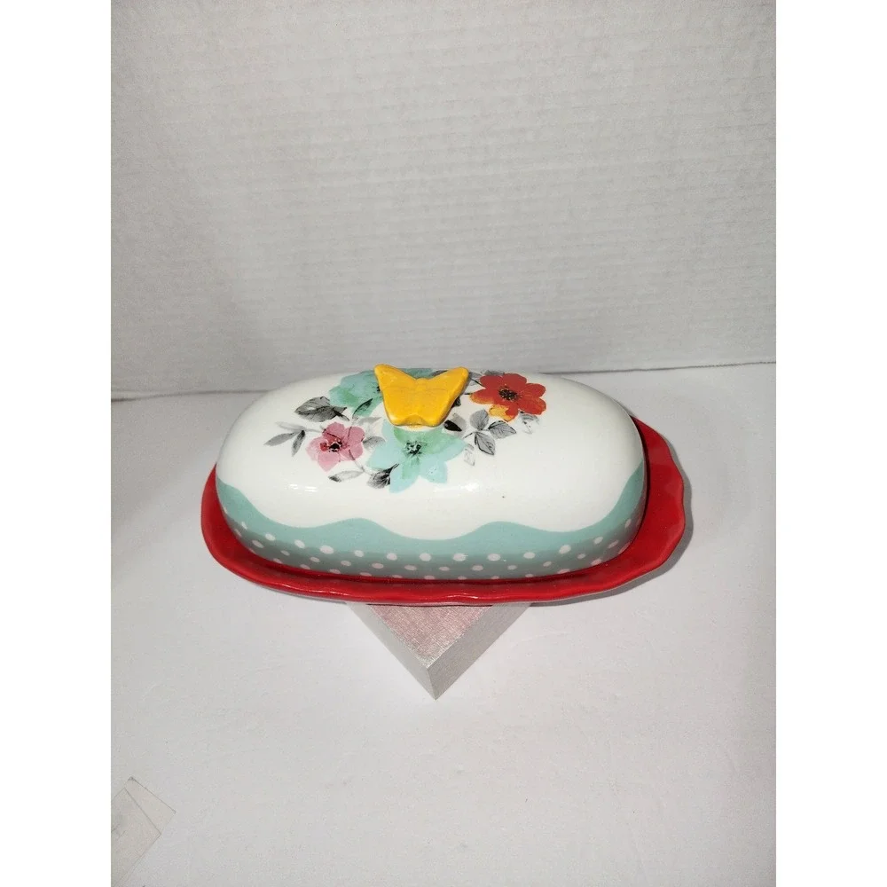 Pioneer Woman Flea Market Butterfly‎ Covered Butter Dish Floral Chic